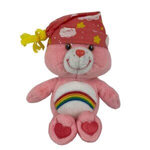 Care Bears Slumber Party Cheer Bear 8” Plush‎ Pink Nightcap Rainbow TCFC Jakks